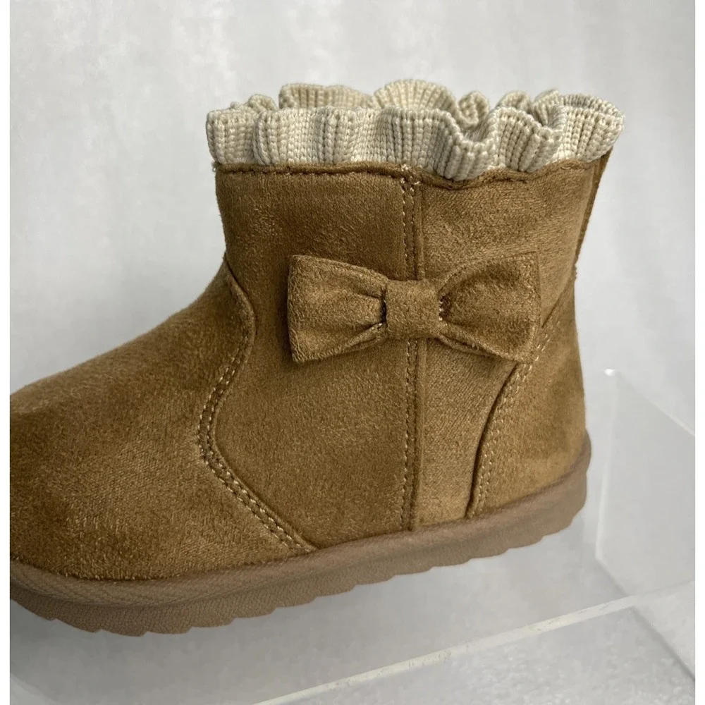 Wonder Nation Faux Suede Fur Brown Bow Shearling Boots Toddler Girls‎ Size 6 NEW